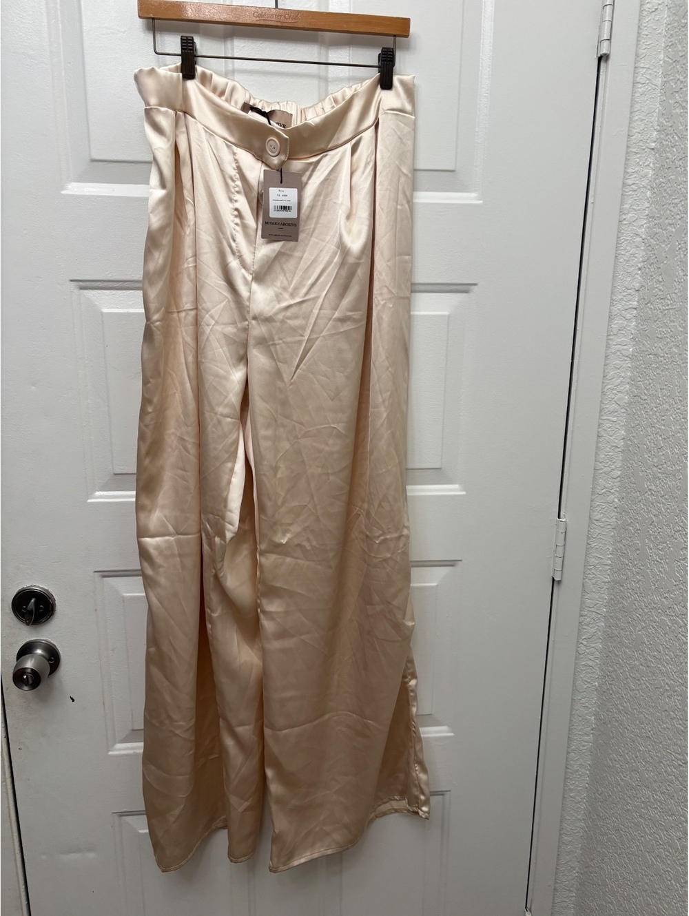 MeyAke Archive Ivory Satin Wide Leg Pants